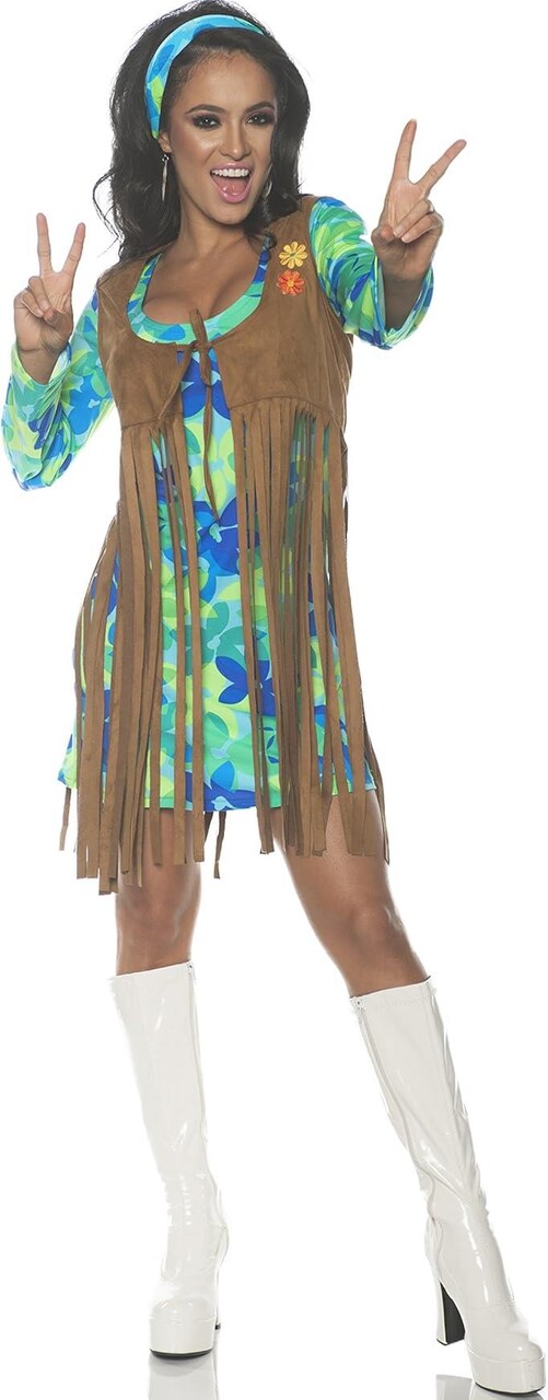 Underwraps Women's 1960s Retro Hippie Costume Set, Blue, Small